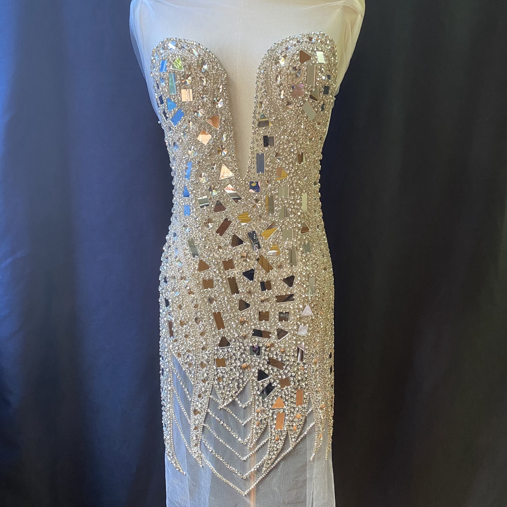 Long patern Sequin beaded made applique for couture 