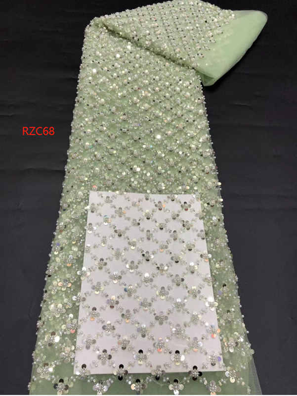 high quality lace fabric with beads and pearl